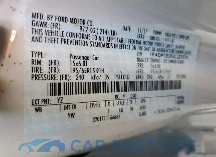 1FADP3E26JL221374# 10