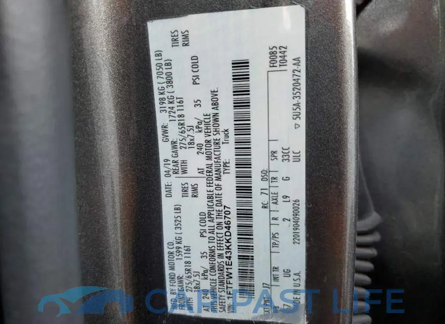 1FTFW1E43KKD46707# 10