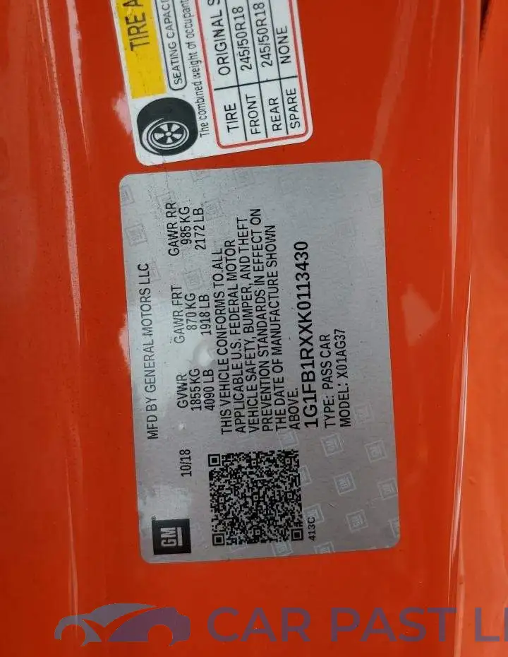 1G1FB1RXXK0113430# 10