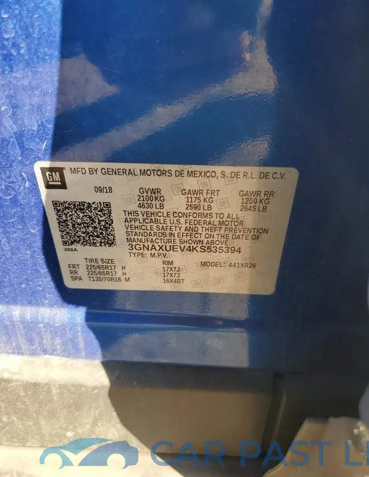 3GNAXUEV4KS535394# 10
