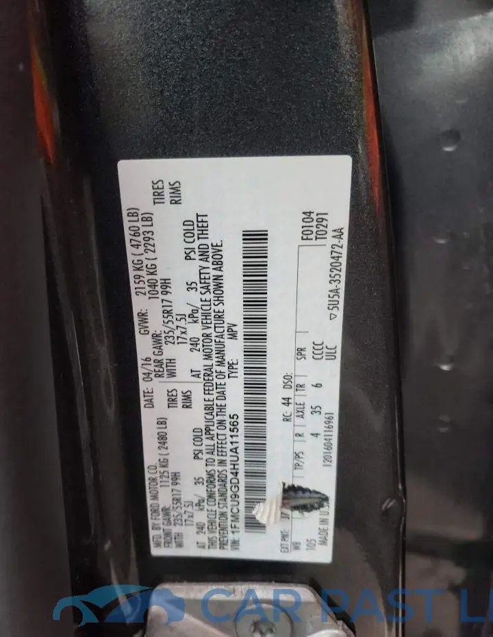 1FMCU9GD4HUA11565# 10