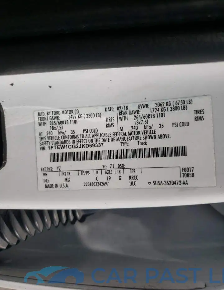 1FTEW1CG2JKD69337# 10