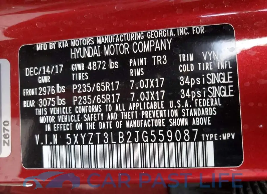 5XYZT3LB2JG559087# 10