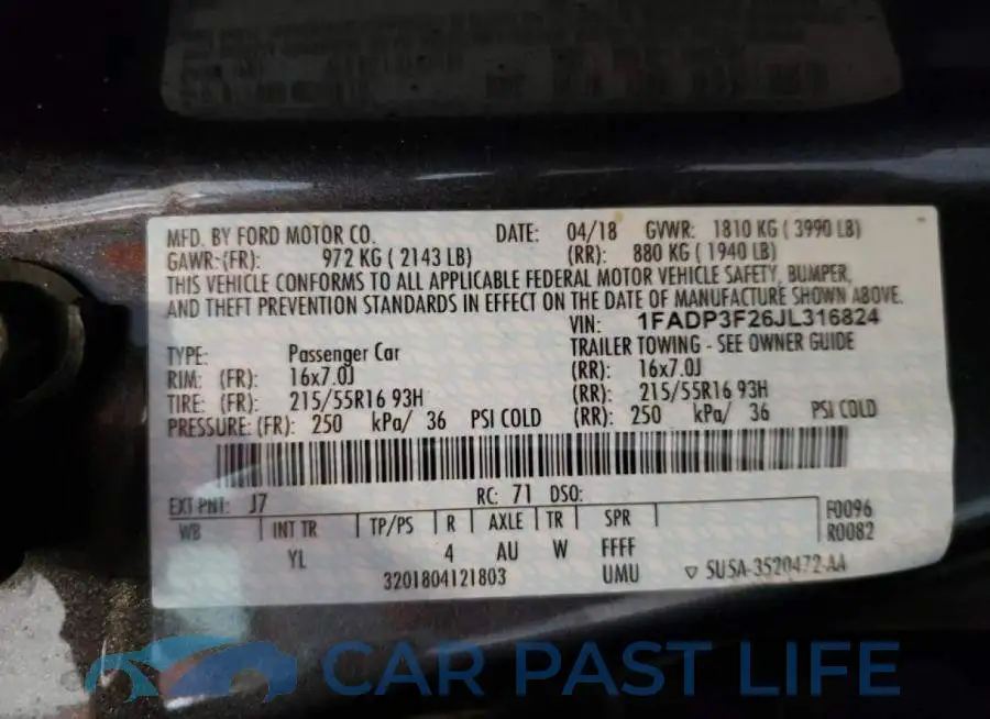 1FADP3F26JL316824# 10