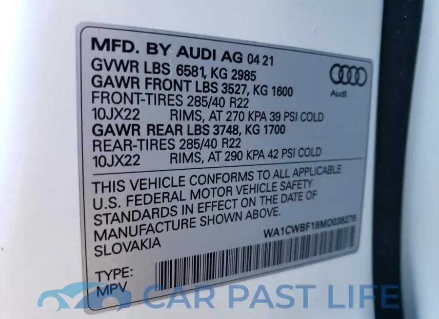 WA1CWBF19MD038276# 10