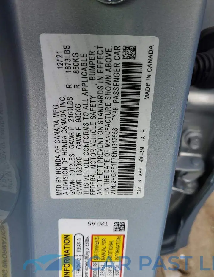 2HGFE1F76NH312558# 10
