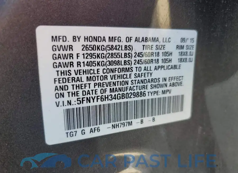 5FNYF6H34GB029886# 10