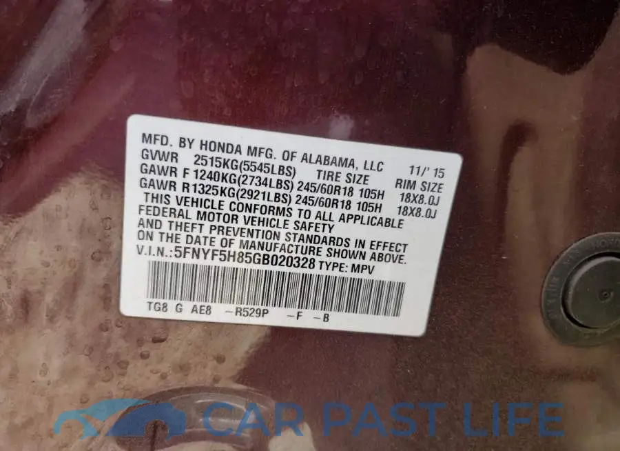 5FNYF5H85GB020328# 10