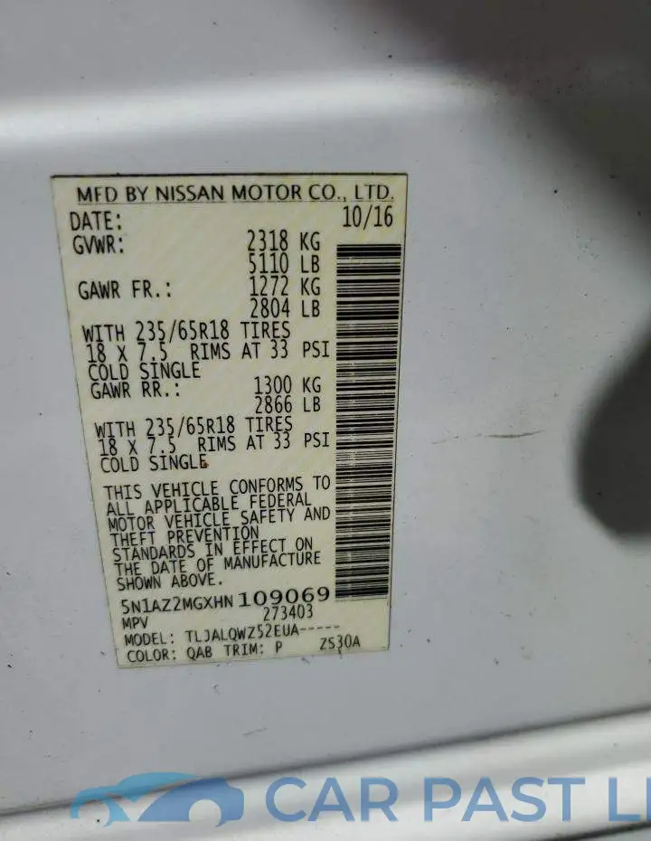 5N1AZ2MGXHN109069# 10