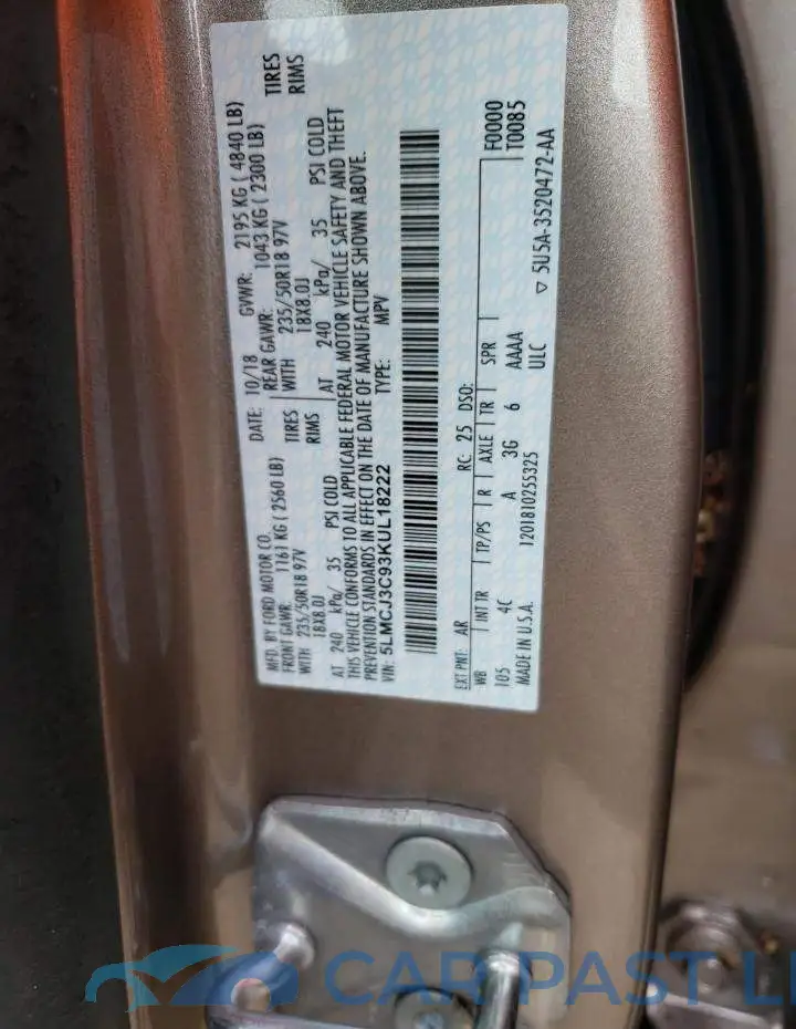 5LMCJ3C93KUL18222# 10