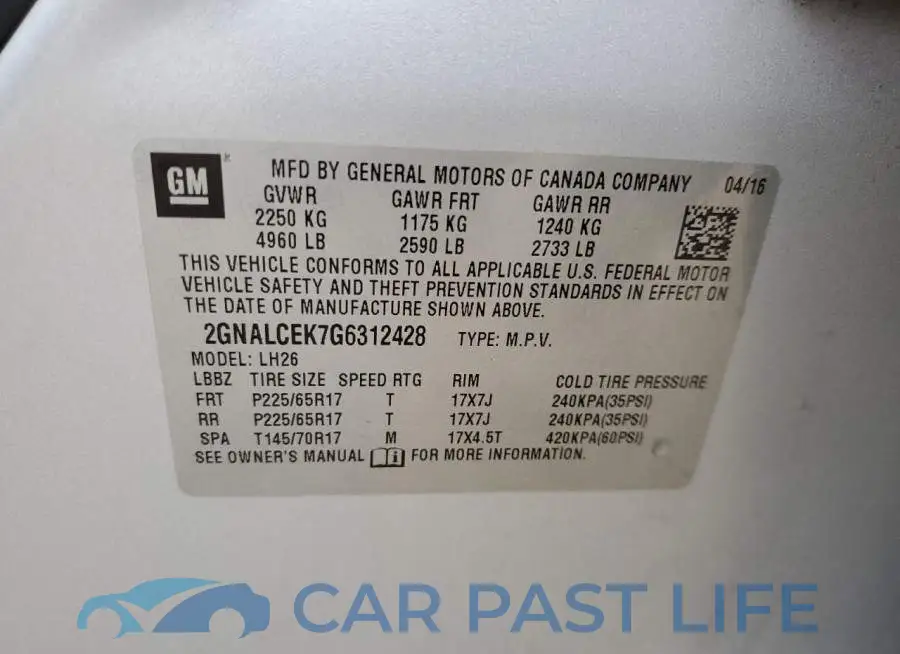 2GNALCEK7G6312428# 10