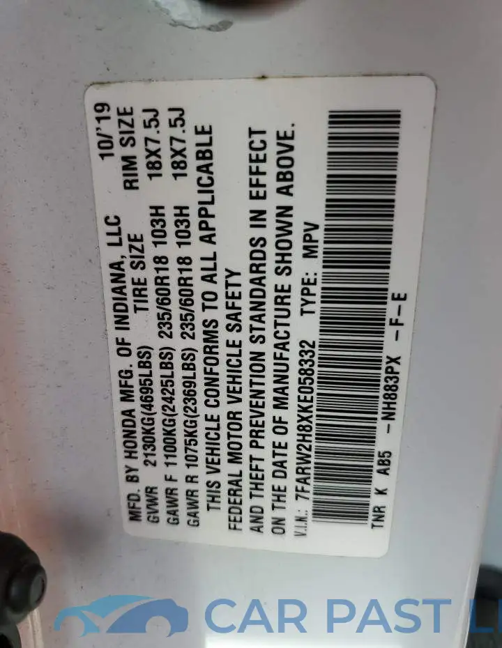 7FARW2H8XKE058332# 10
