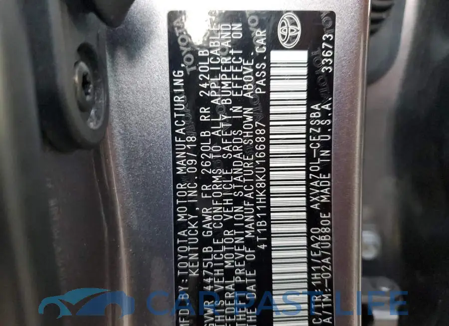 4T1B11HK8KU166887# 10