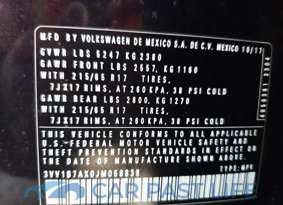 3VV1B7AX0JM058838# 10