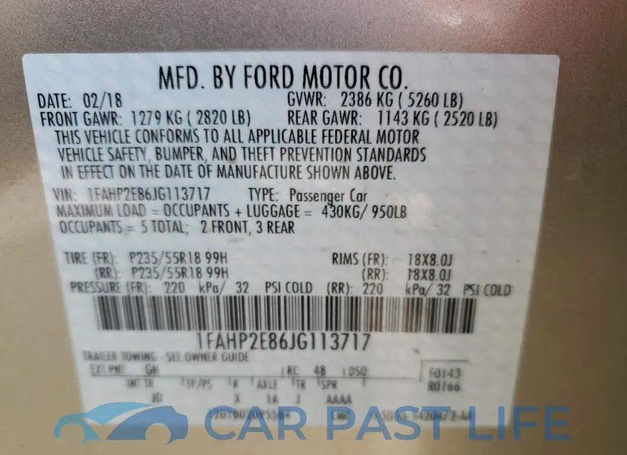1FAHP2E86JG113717# 10