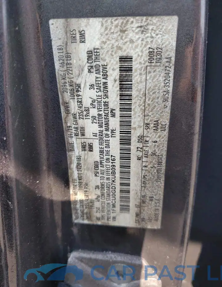 1FMCU0GD7KUB09167# 10