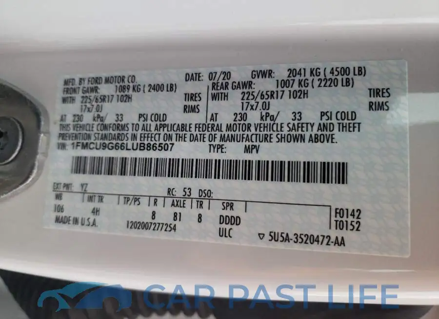1FMCU9G66LUB86507# 10