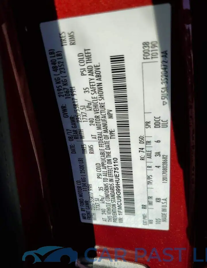 1FMCU9G99HUE75110# 10