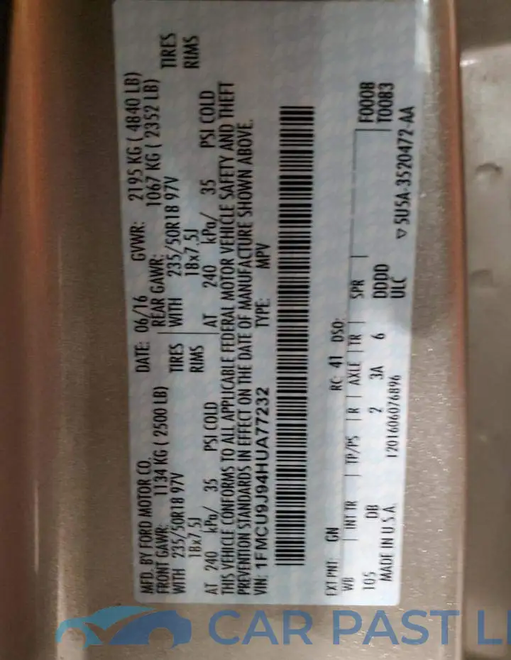 1FMCU9J94HUA77232# 10