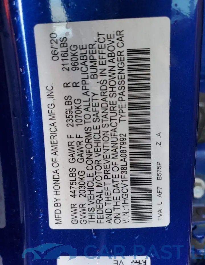 1HGCV1F38LA087992# 10