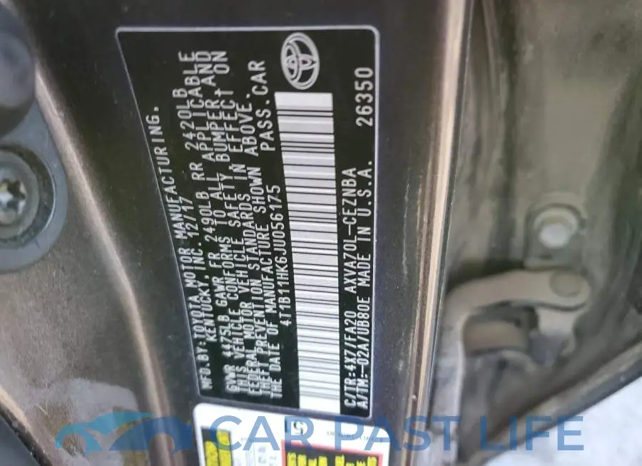 4T1B11HK6JU056175# 10