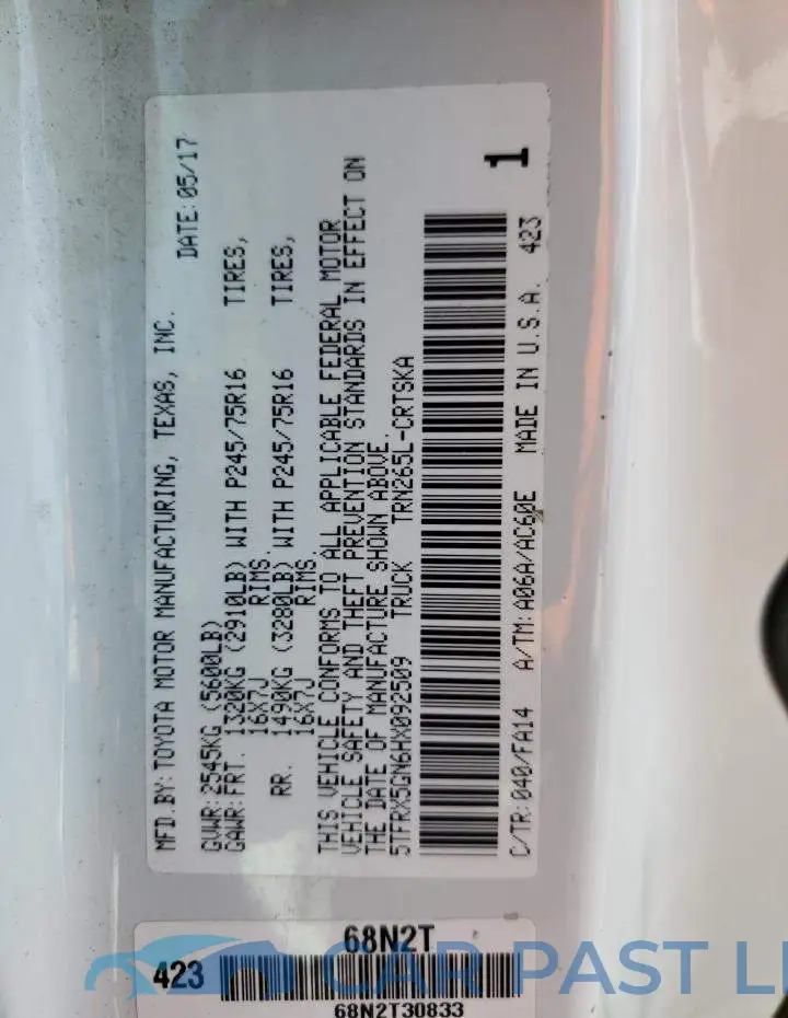 5TFRX5GN6HX092509# 10