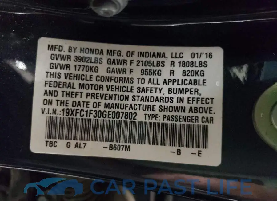 19XFC1F30GE007802# 10