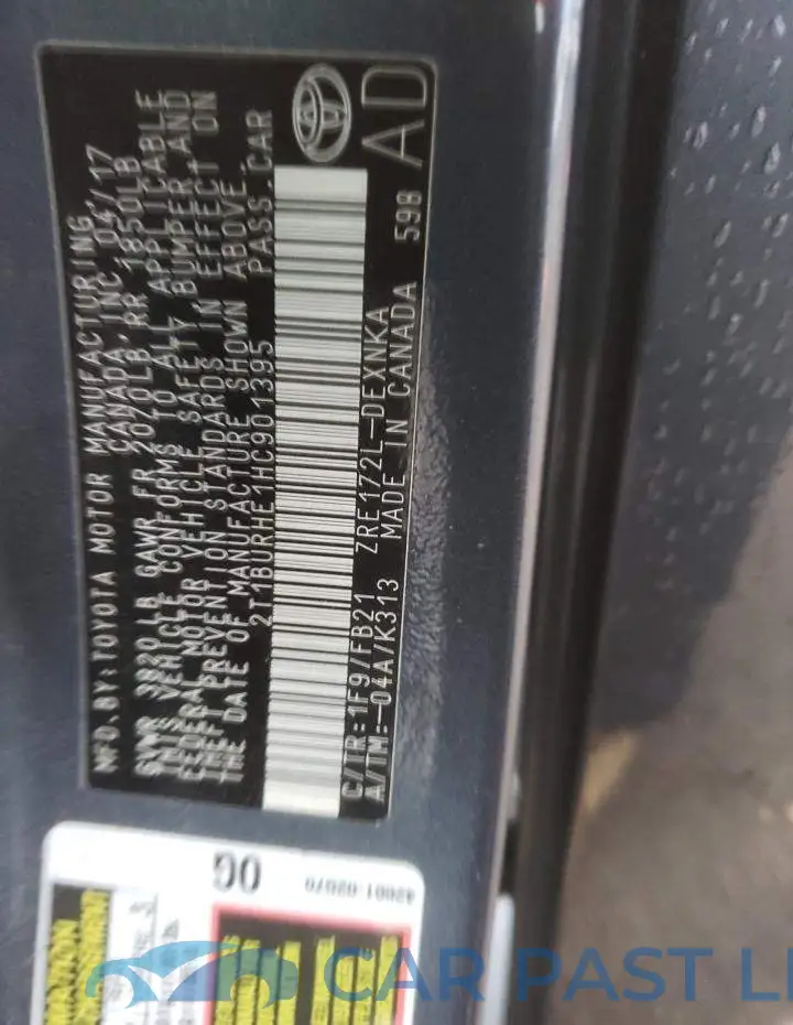 2T1BURHE1HC901395# 10