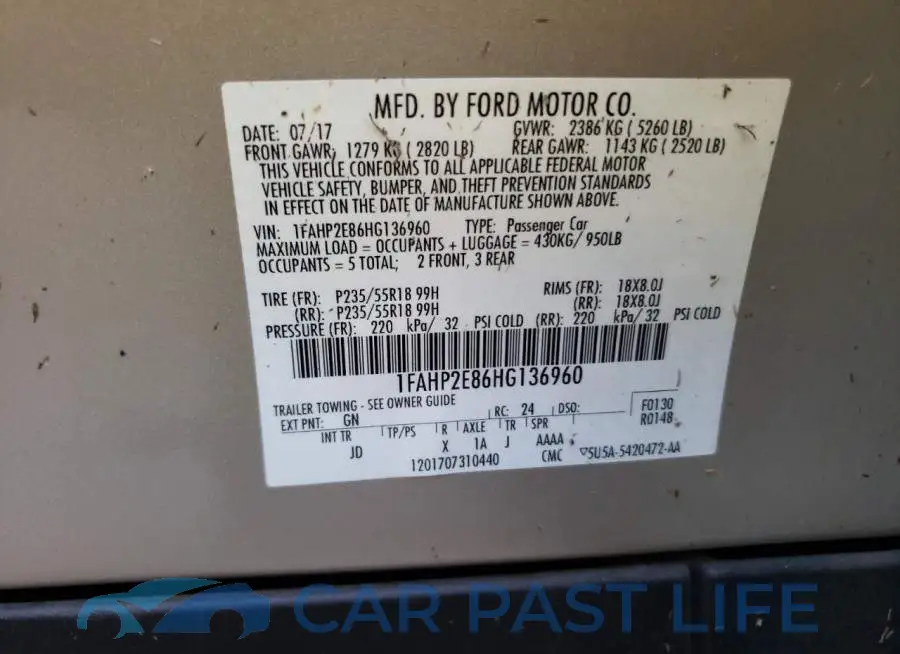 1FAHP2E86HG136960# 10