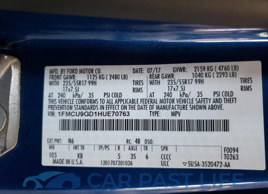 1FMCU9GD1HUE70763# 10