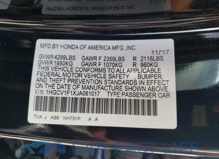 1HGCV1F1XJA061017# 10