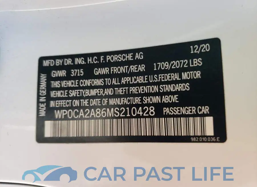 WP0CA2A86MS210428# 10