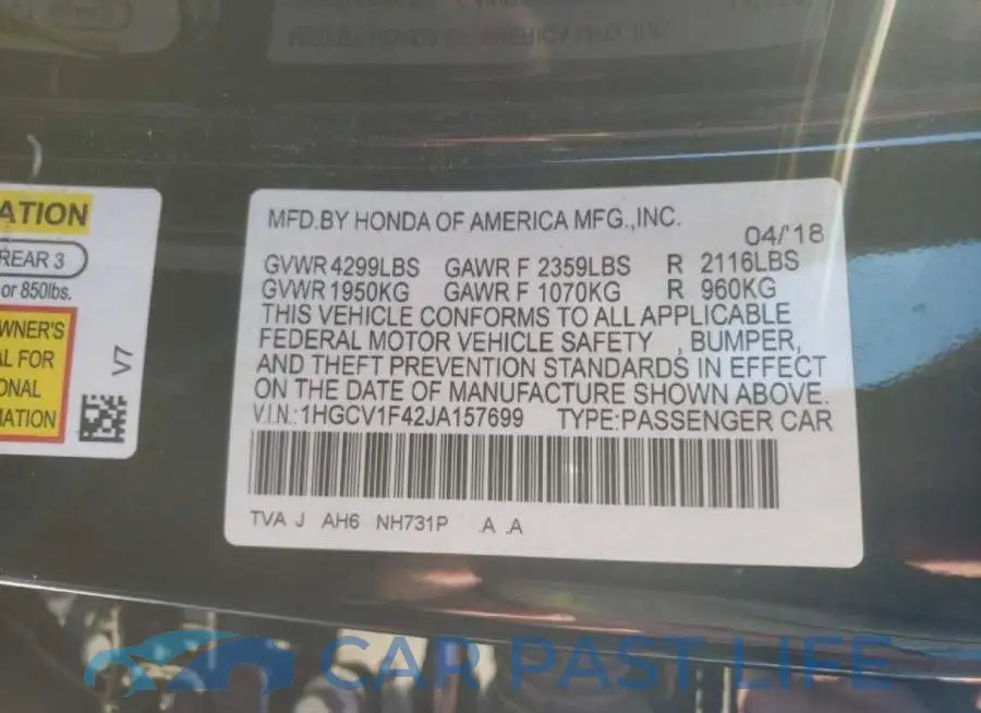1HGCV1F42JA157699# 10