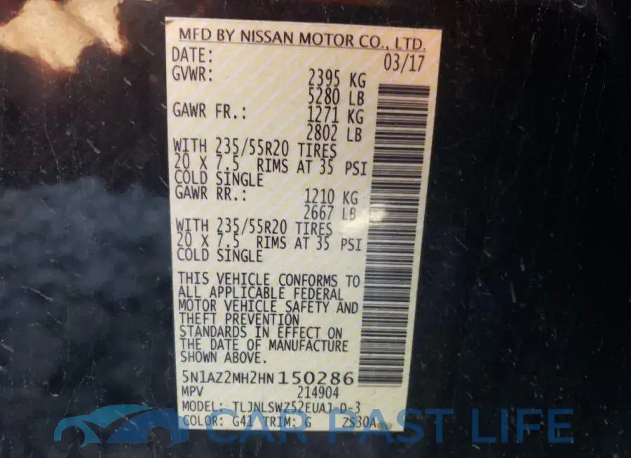 5N1AZ2MH2HN150286# 10