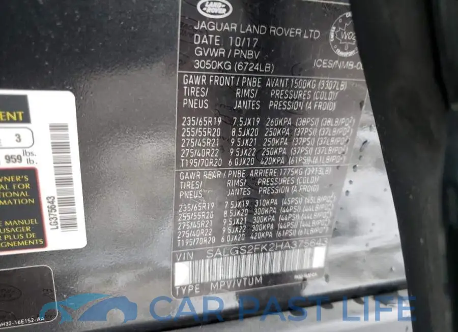 SALGS2FK2HA375643# 12