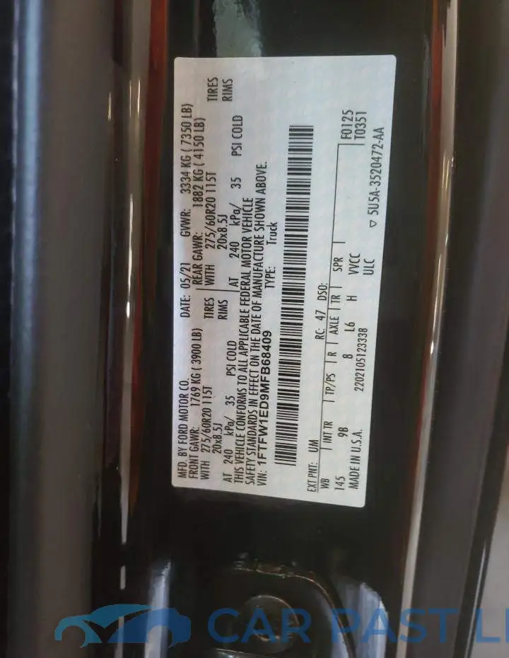 1FTFW1ED9MFB68409# 10