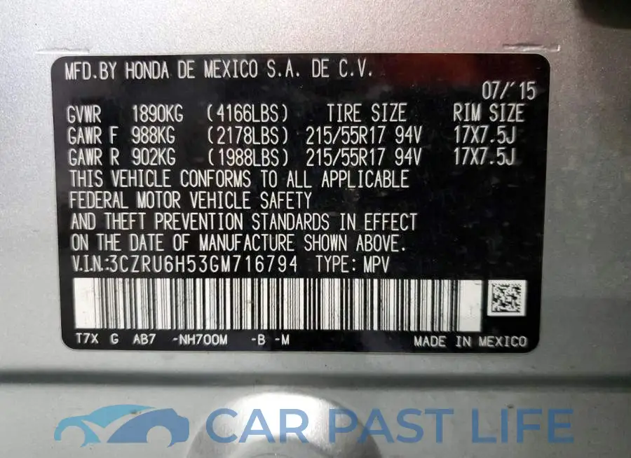 3CZRU6H53GM716794# 13