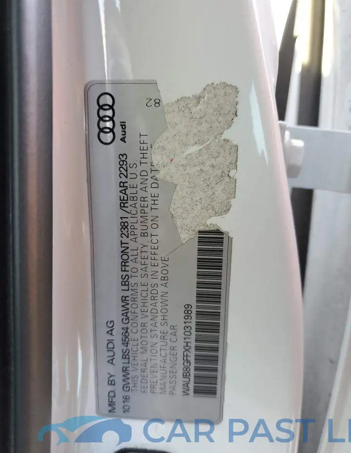 WAUB8GFFXH1031989# 10
