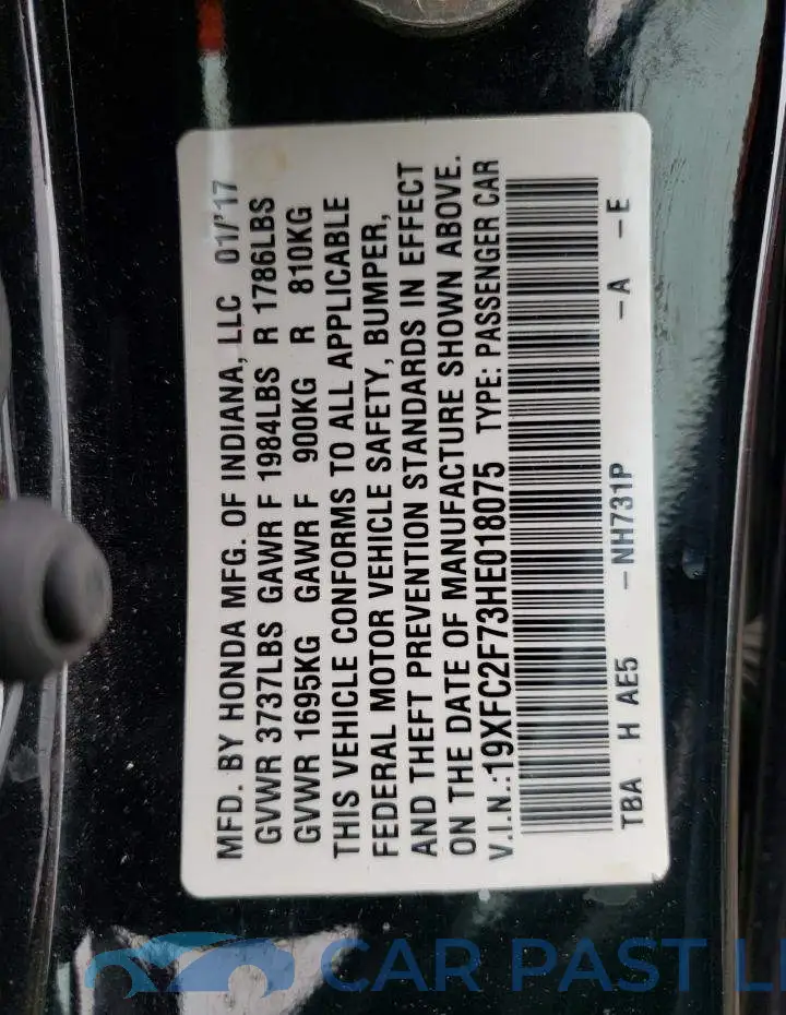 19XFC2F73HE018075# 10