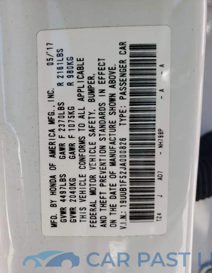 19UUB1F52JA000826# 10