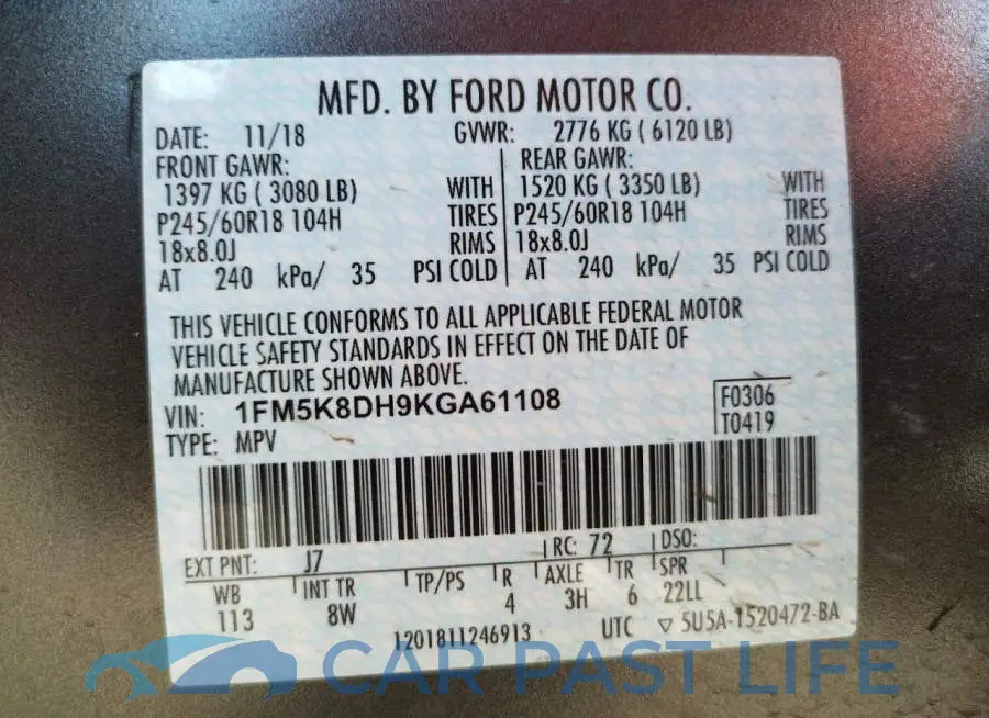 1FM5K8DH9KGA61108# 10