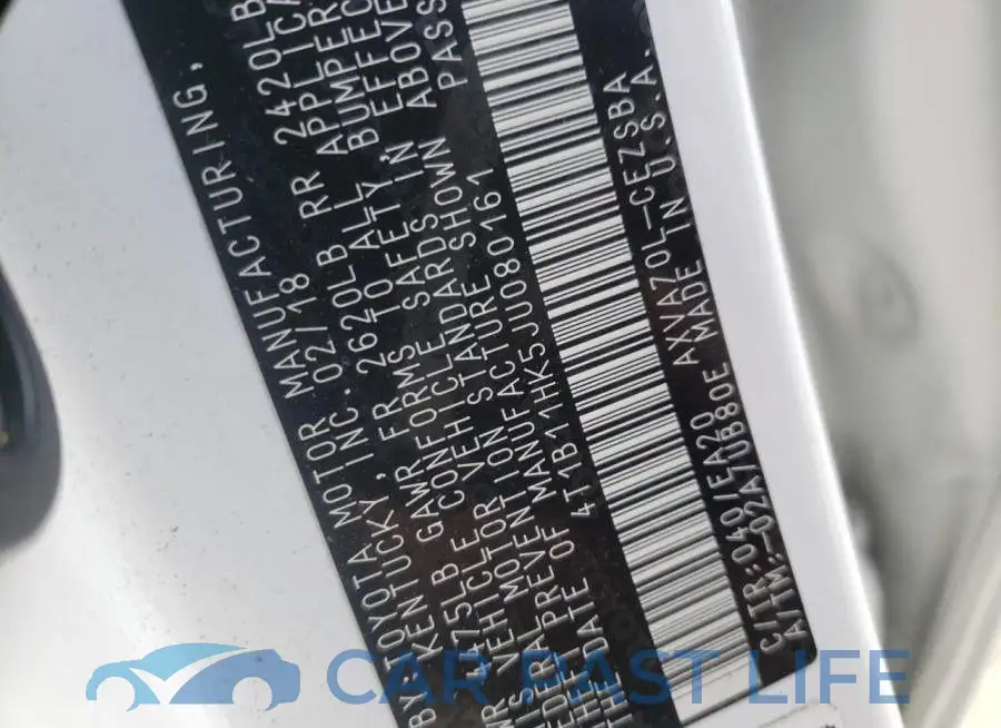 4T1B11HK5JU080161# 10