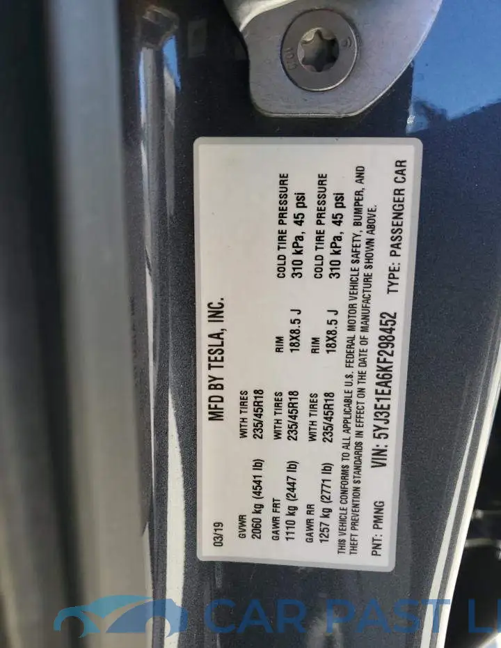 5YJ3E1EA6KF298452# 10