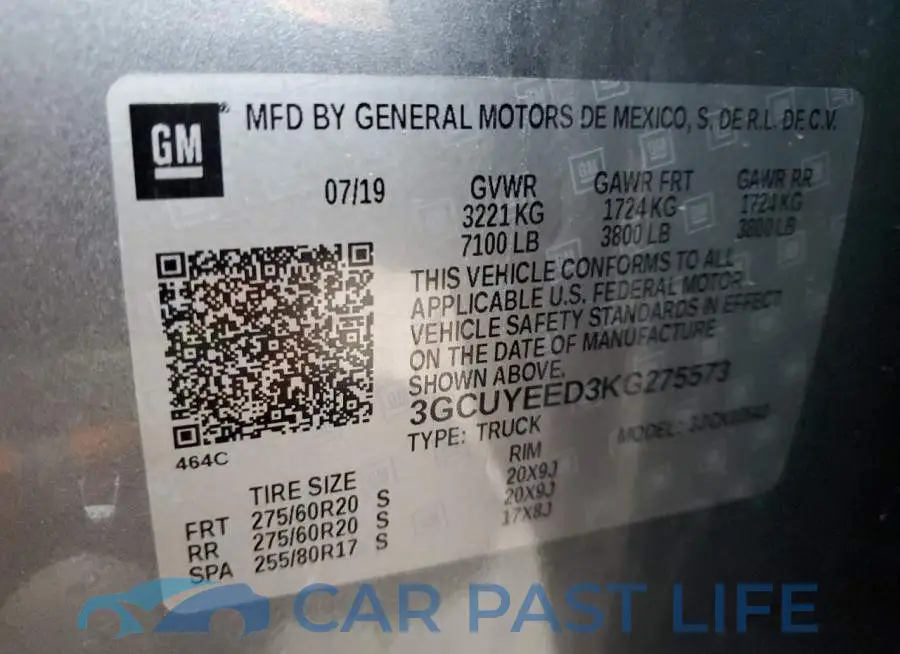 3GCUYEED3KG275573# 12