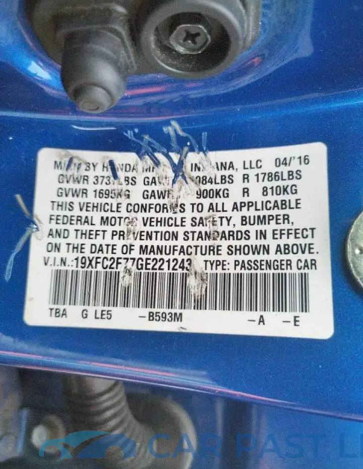 19XFC2F77GE221243# 10