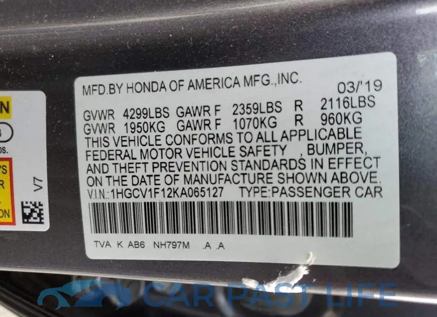 1HGCV1F12KA065127# 10