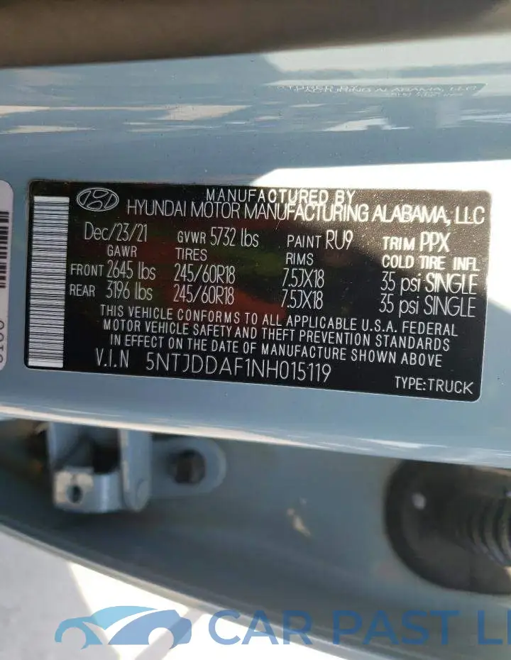 5NTJDDAF1NH015119# 10