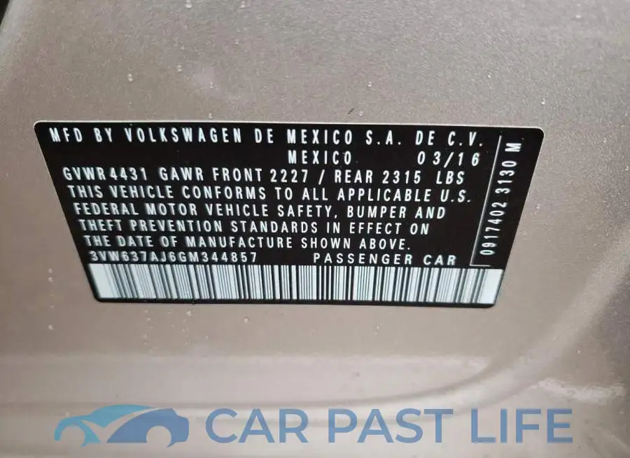 3VW637AJ6GM344857# 10