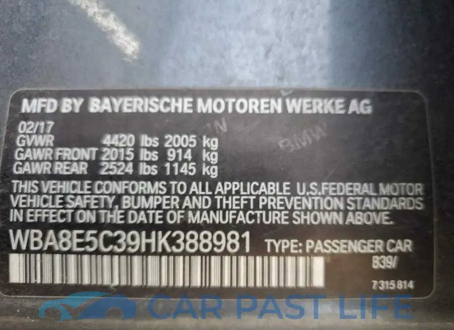 WBA8E5C39HK388981# 10