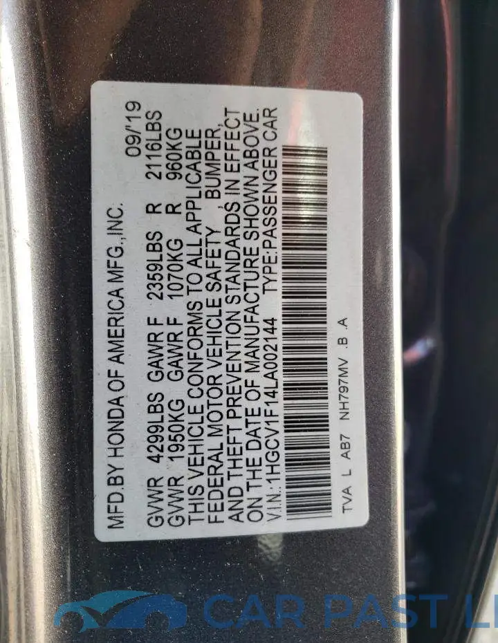 1HGCV1F14LA002144# 10